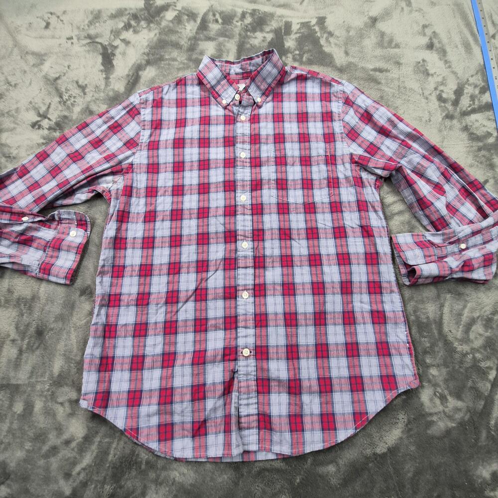 jcp Shirt Mens Large Red Blue Plaid Button Down Long Sleeve Cotton Collar Casual